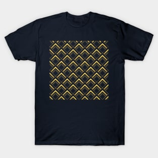 Art Deco diamond pattern navy and gold T-Shirt